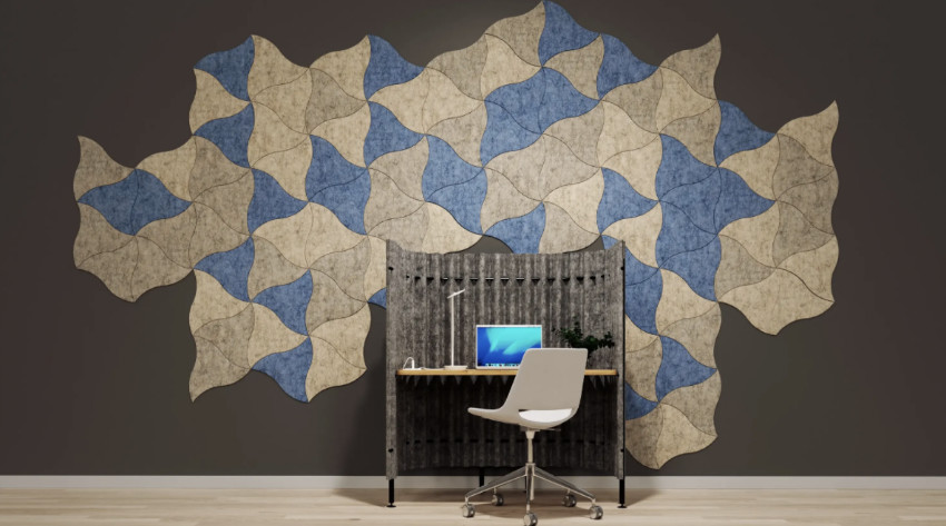 Allsfar - Tex Acoustic Wall Tiles afixed to partition wall
                in a defined pattern.